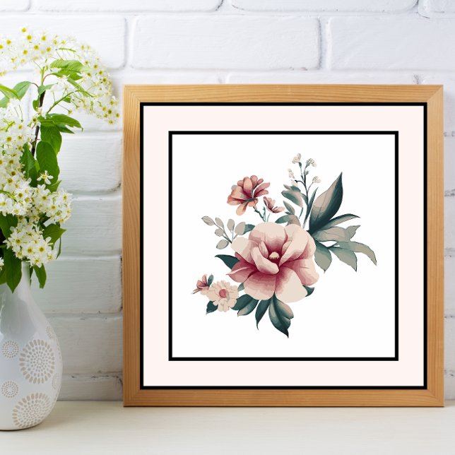Pretty Pastel Flowers Black Outline Pink Border Poster (Creator Uploaded)