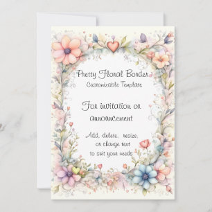 Pretty Pastel Flowers & Hearts Invitation Template