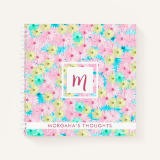 Pretty Pastel Flowers Monogram Square Notebook