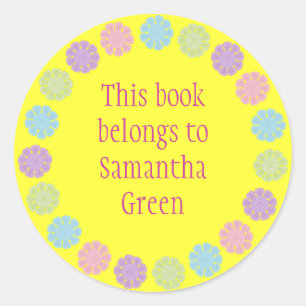 Pretty Pastel Flowers Yellow Book Stickers