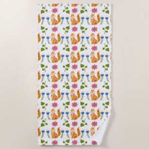 Pretty Pastel Foxy Floral Pattern Beach Towel
