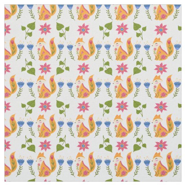 Pretty Pastel Foxy Floral Pattern Fabric (Swatch)