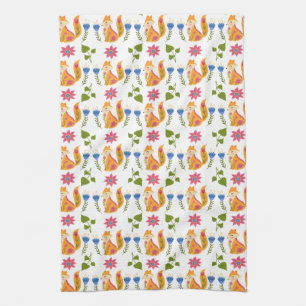 Pretty Pastel Foxy Floral Pattern Kitchen Towel