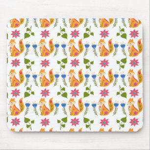 Pretty Pastel Foxy Floral Pattern Mouse Pad