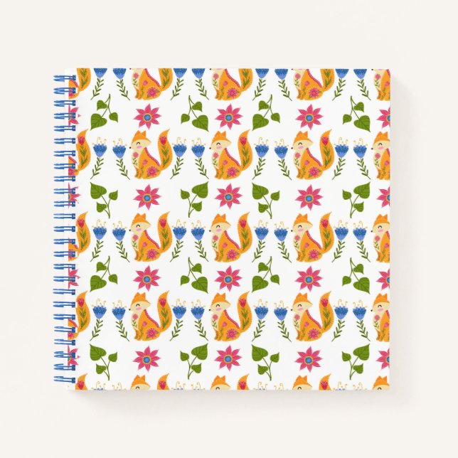 Pretty Pastel Foxy Floral Pattern Notebook (Front)