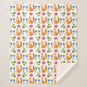 Pretty Pastel Foxy Floral Pattern Sherpa Blanket