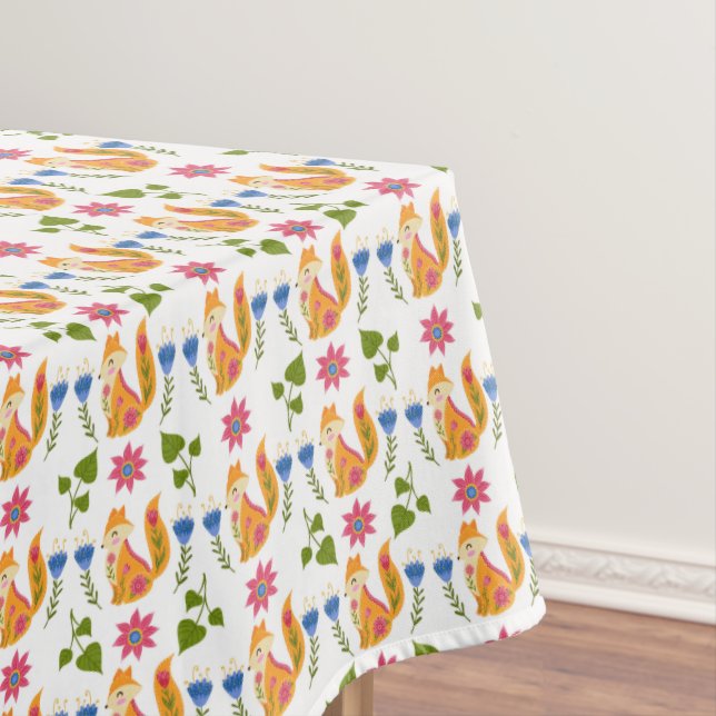 Pretty Pastel Foxy Floral Pattern Tablecloth (In Situ)