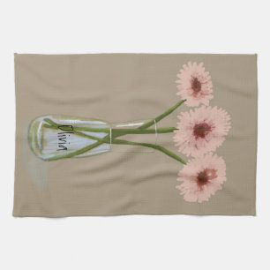 Pretty Pastel  Gerbera Flower  +Custom Name Kitchen Towel
