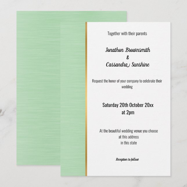 PRETTY PASTEL GREEN GOLD TRIM INVITATION (Front/Back)