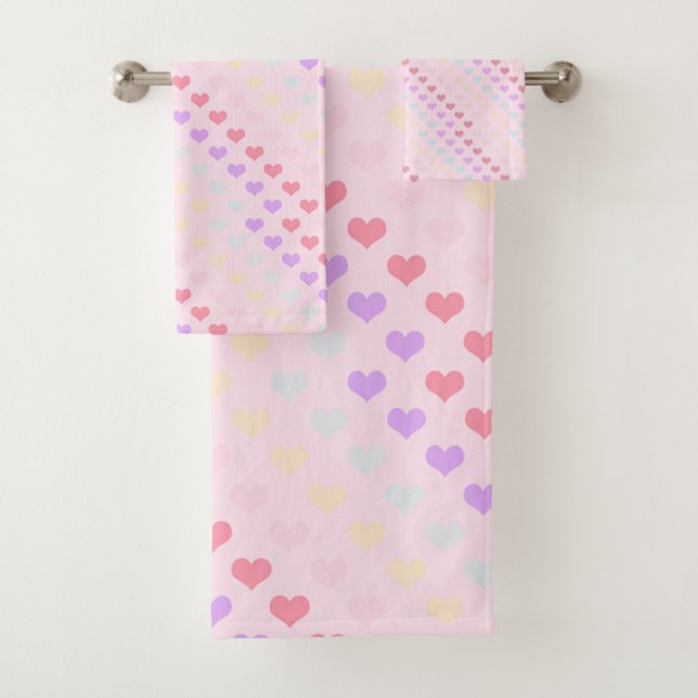 Pretty Pastel Heart BATHROOM TOWEL SET (Insitu)