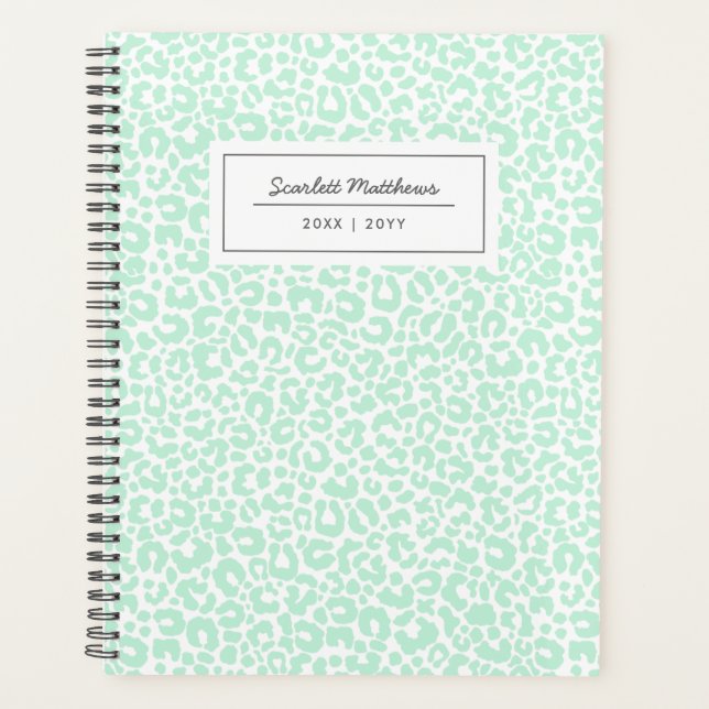 Pretty Pastel Leopard Pattern Print Name Mint Planner (Front)