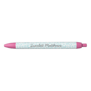 Pretty Pastel Leopard Print Pattern Blue Name Black Ink Pen