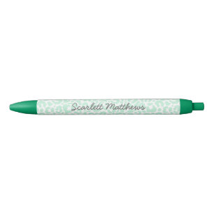 Pretty Pastel Leopard Print Pattern Mint Name Black Ink Pen