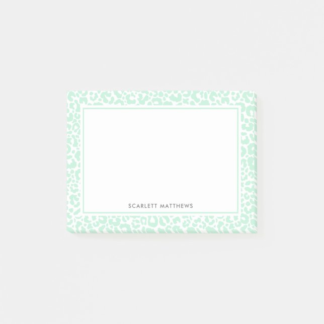 Pretty Pastel Leopard Print Pattern Mint Name Post-it Notes (Front)