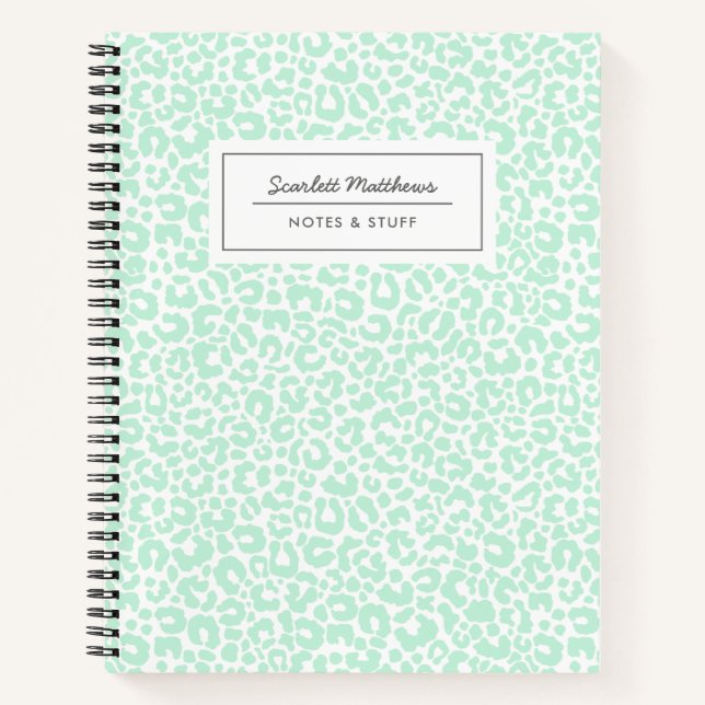 Pretty Pastel Leopard Print Pattern Mint Notebook (Front)