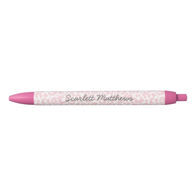 Pretty Pastel Leopard Print Pattern Pink Name Black Ink Pen (Front)