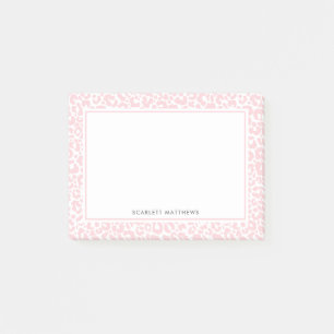 Pretty Pastel Leopard Print Pattern Pink Name Post-it Notes