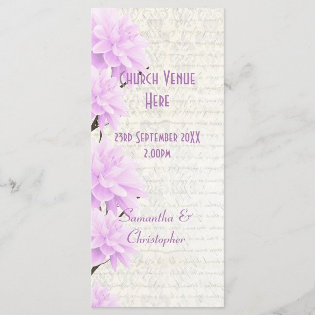 Pretty pastel lilac floral church wedding program (Front)