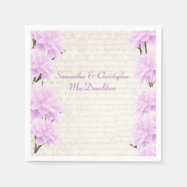 Pretty pastel lilac floral country wedding napkin (Front)