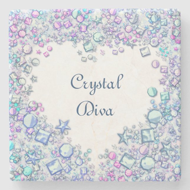 Pretty pastel luxury gemstone crystal diva stone coaster (Front)