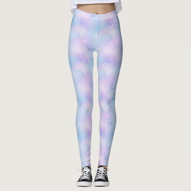Pretty Pastel Marble Lavender Sky Blue Pink Leggings (Front)
