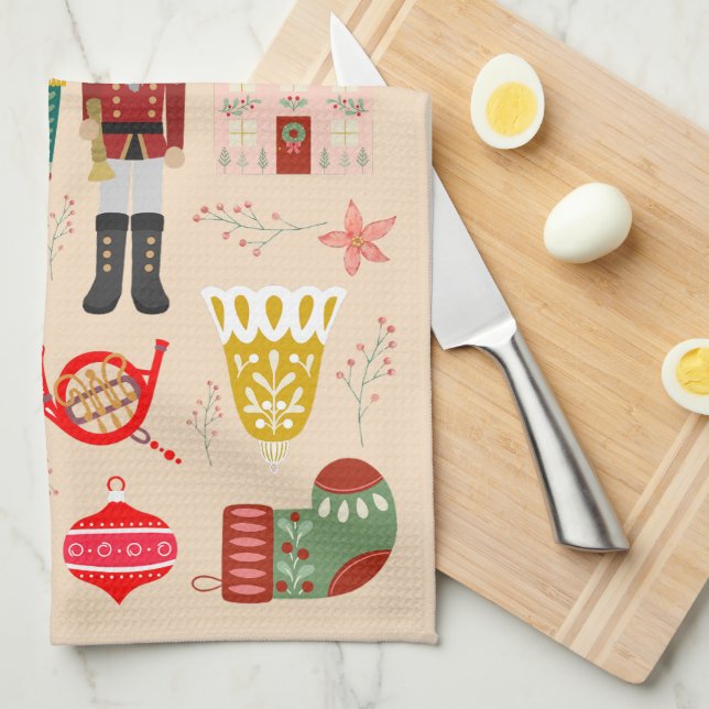 Pretty pastel pattern nutcracker soldier tradition kitchen towel (Quarter Fold)