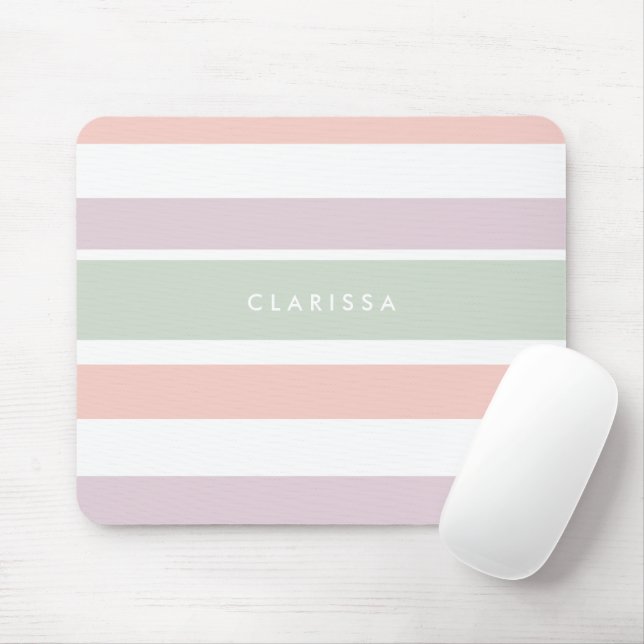 Pretty pastel pattern pink green violet stripes mouse pad (With Mouse)