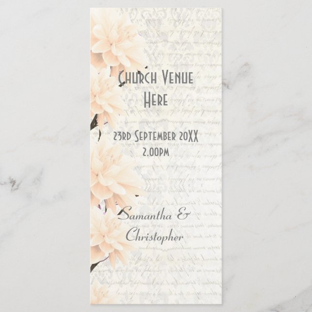Pretty pastel peach floral church wedding program (Front)