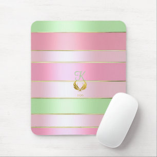 Pretty Pastel Pink and Green Monogrammed  Mouse Pad