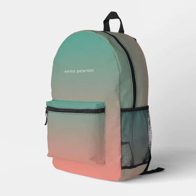 Pretty Pastel Pink Green Gradient Monogram Printed Backpack (Back Corner Right)
