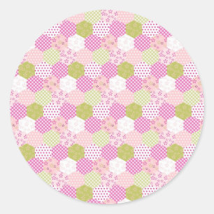 Pretty Pastel Pink Green Patchwork Quilt Design Classic Round Sticker