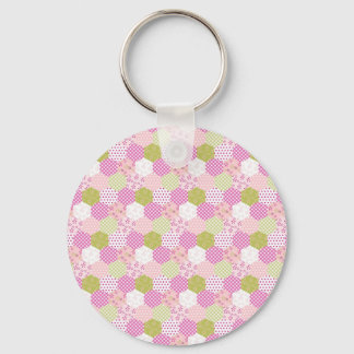 Pretty Pastel Pink Green Patchwork Quilt Design Keychain