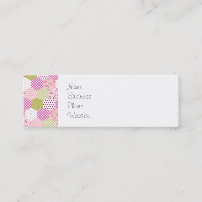 Pretty Pastel Pink Green Patchwork Quilt Design Mini Business Card (Front)