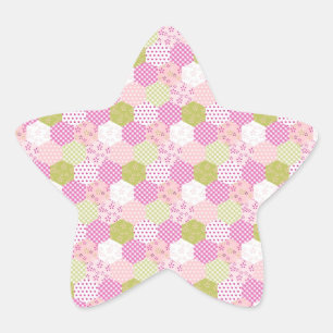 Pretty Pastel Pink Green Patchwork Quilt Design Star Sticker