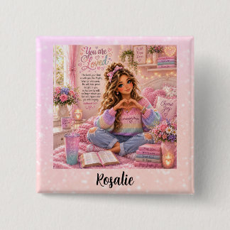 Pretty Pastel Pink Rainbow Christian Girl Bible 2 Inch Square Button