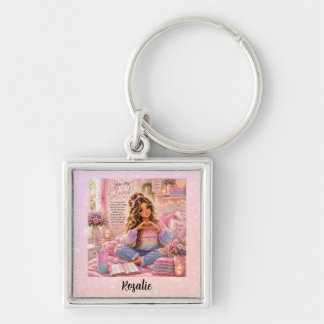 Pretty Pastel Pink Rainbow Christian Girl Bible Keychain