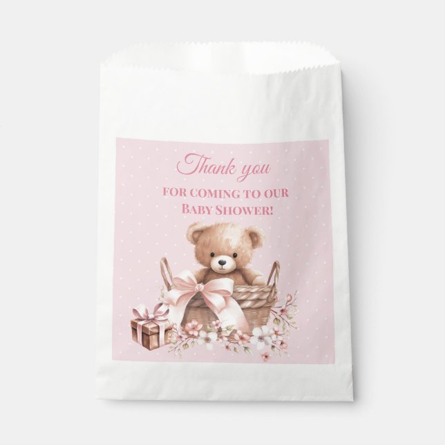 Pretty Pastel Pink Teddy Bear Baby Shower  Favour Bag (Front)