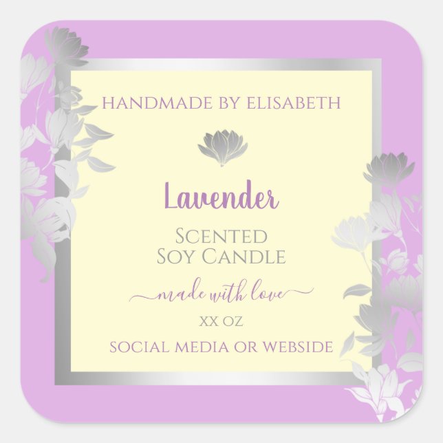 Pretty Pastel Purple Cream Product Labels Silver (Front)