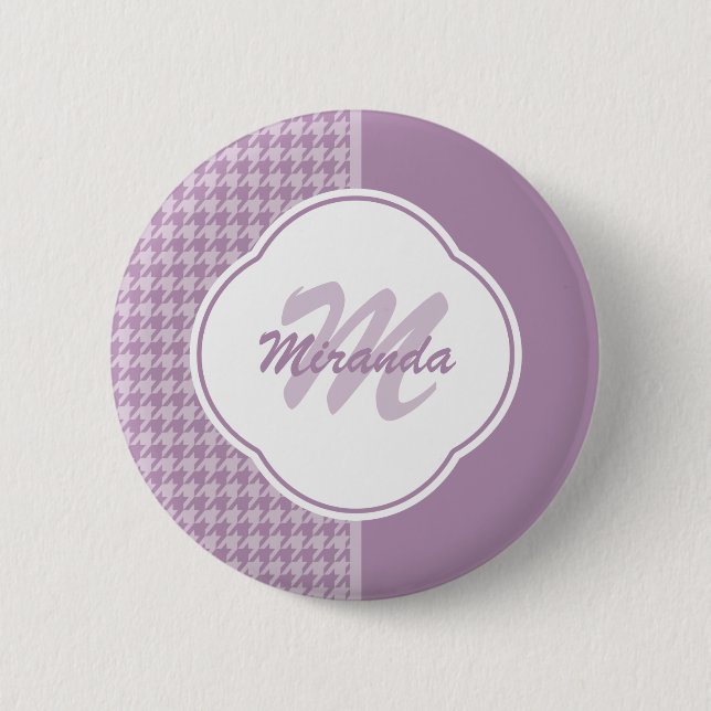 Pretty Pastel Purple Houndstooth Monogram and Name 2 Inch Round Button (Front)