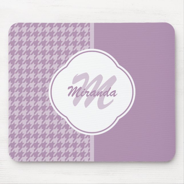 Pretty Pastel Purple Houndstooth Monogram and Name Mouse Pad (Front)