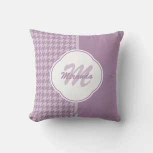 Pretty Pastel Purple Houndstooth Monogram and Name Throw Pillow