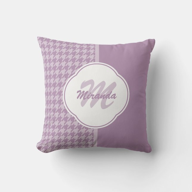 Pretty Pastel Purple Houndstooth Monogram and Name Throw Pillow (Front)