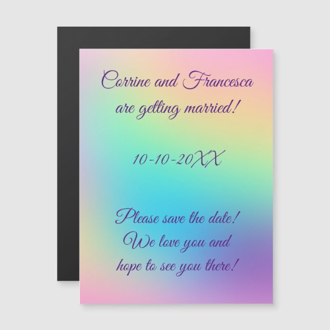 Pretty Pastel Rainbow Gradient Save the Date Magnetic Invitation (Front/Back)