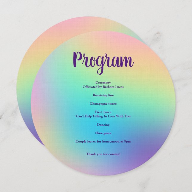 Pretty Pastel Rainbow Gradient Wedding Program (Front/Back)