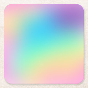 Pretty Pastel Rainbow Gradient Wedding Square Paper Coaster