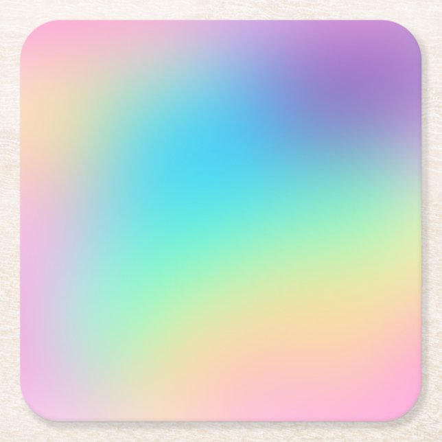 Pretty Pastel Rainbow Gradient Wedding Square Paper Coaster (Front)