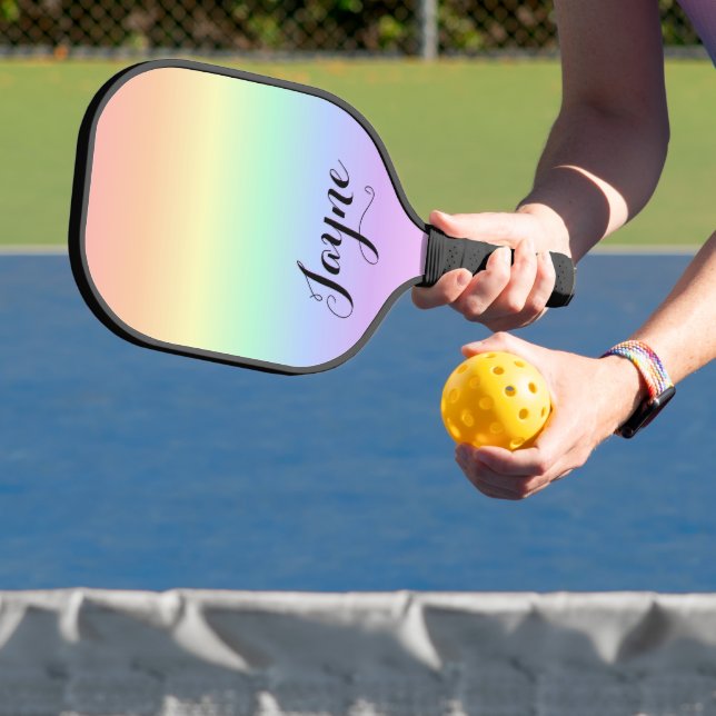 Pretty Pastel Rainbow Personalized Pickleball Paddle (Insitu)