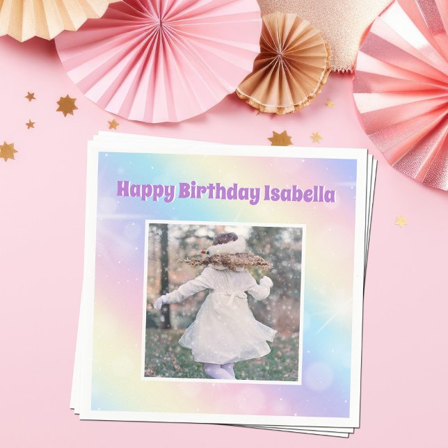 Pretty Pastel Rainbow Sparkle Girls Birthday Party Napkin (Creator Uploaded)