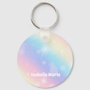 Pretty Pastel Rainbow Sparkle Girly Personalized Keychain