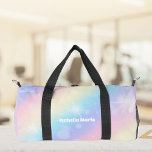 Pretty Pastel Rainbow Sparkle Personalized Duffle Bag<br><div class="desc">Customize this pretty pastel rainbow sparkle duffel bag features your name in cute white writing. This magical design has a girly pink and purple pattern and beautiful bursts of light.</div>